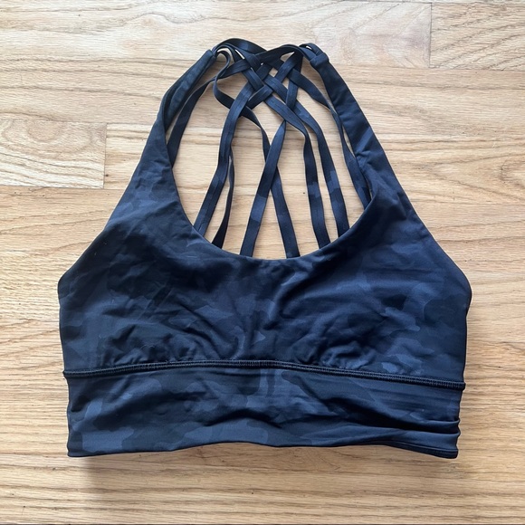 Lululemon energy strappy sports bra medium support black camo - Picture 2 of 6